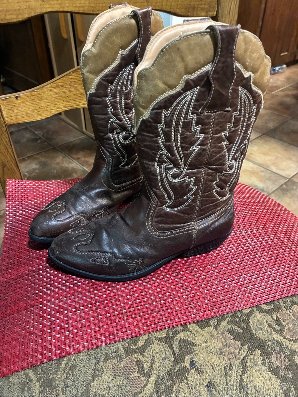 Girls Brown Leather Western Cowboy Boots